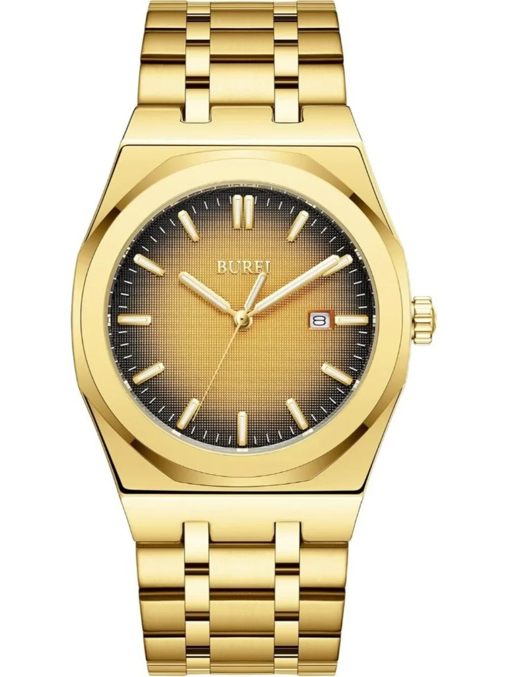 Men's Gold Analog Quartz Tang Buckle Stainless Steel Waterproof Luxury Watch